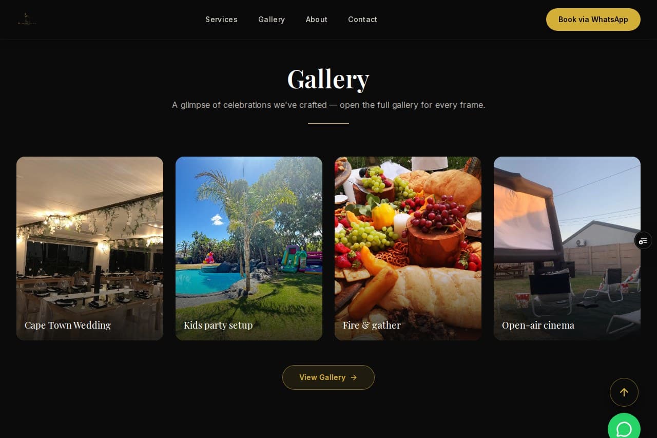 Metanoia Events Collective services gallery carousel on desktop